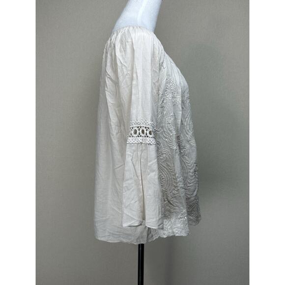 Kaktus Women’s Sz L Ivory Beige Sequins Embroidery Embellished Peasant Top - Picture 4 of 11